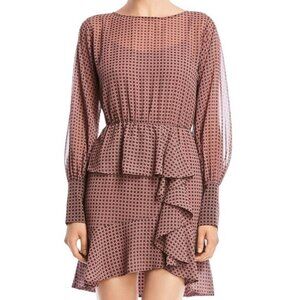 Bailey 44 Dress Size 10 NWT Medallion Print Ruffle Sheer Long Bishop Sleeve Line